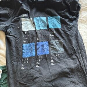Men's Black Short Sleeve Graphic Tee with Blue Accent Squares